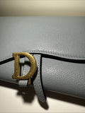 NEW Christian Dior Saddle Flap Card Wallet/Holder Goatskin Cloud Blue