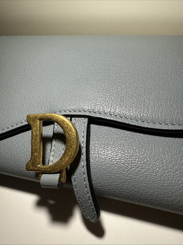 NEW Christian Dior Saddle Flap Card Wallet/Holder Goatskin Cloud Blue