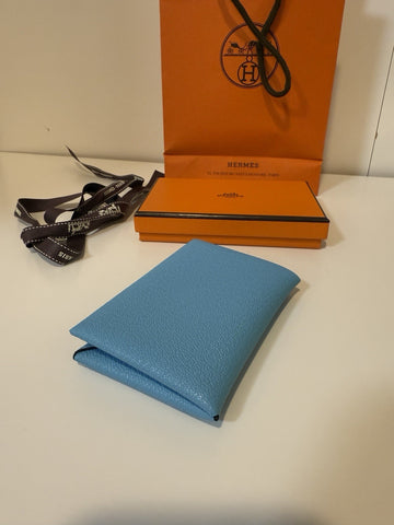 NEW Hermes Blue Leather Card Holder Wallet 2025