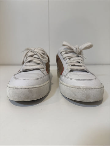 WHITE BURBERRY SALMOND CHECK LEATHER SNEAKERS SHOES EU 37.5 US 7.5 WOMANS WOMENS
