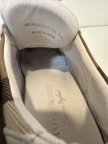 WHITE BURBERRY SALMOND CHECK LEATHER SNEAKERS SHOES EU 37.5 US 7.5 WOMANS WOMENS