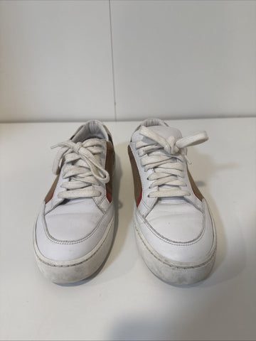 WHITE BURBERRY SALMOND CHECK LEATHER SNEAKERS SHOES EU 37.5 US 7.5 WOMANS WOMENS