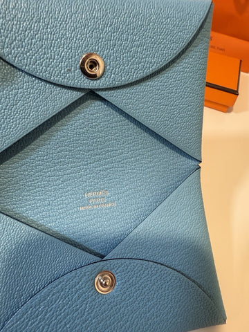 NEW Hermes Blue Leather Card Holder Wallet 2025