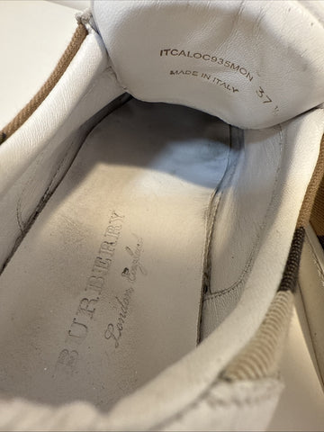 WHITE BURBERRY SALMOND CHECK LEATHER SNEAKERS SHOES EU 37.5 US 7.5 WOMANS WOMENS