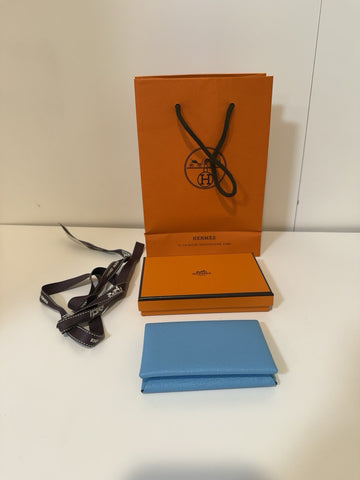 NEW Hermes Blue Leather Card Holder Wallet 2025