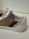 WHITE BURBERRY SALMOND CHECK LEATHER SNEAKERS SHOES EU 37.5 US 7.5 WOMANS WOMENS