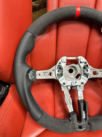 BMW Flatbottom Steering Wheel Custom Red Stripe 15-20 BMW F80 F82 F83 M3 M4