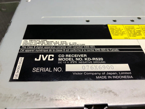 JVC KD-R520 CD RECEIVER Car Dash Stereo No Remote
