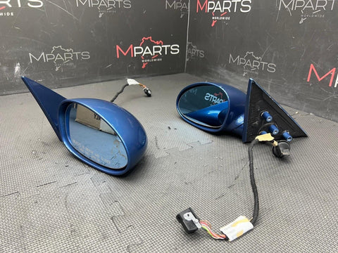 01-06 BMW E46 M3 Right Left Side View Mirrors Pair Topaz Blue