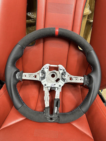 BMW Flatbottom Steering Wheel Custom Red Stripe 15-20 BMW F80 F82 F83 M3 M4