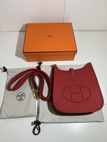 Hermes Clemence Bull Evelyne 16 Amazone Red Calf Leather Crossbody Handbag